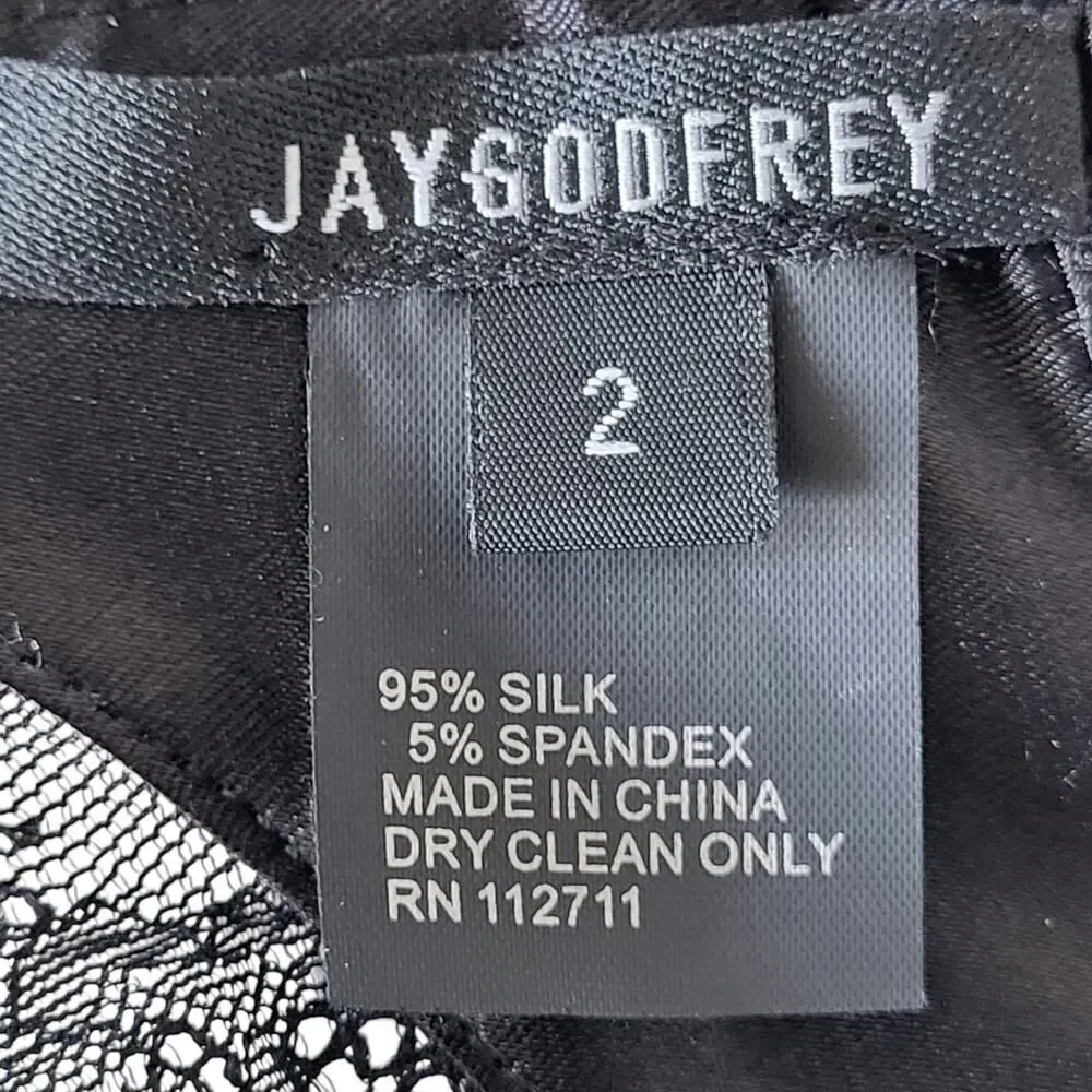 NEW Jay Godfrey Silk Black & Off‑White Lace Trim Dress | Racerback Zip |  Size 2